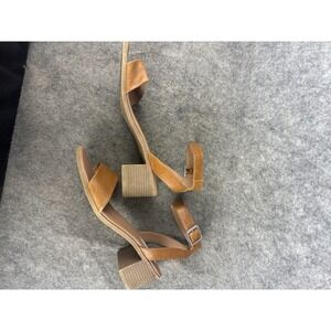 Steve Madden 9.5 Sandal Brown Tan Leather Kemmy Ankle Strap Shoes 2.5 Block Heel